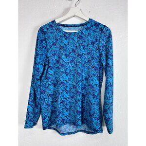 L.L. Bean Womens Blue Floral UPF 50+ Long Sleeve Swim Sun Rash Guard Top Medium